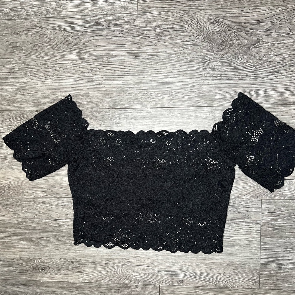 Missguided Black Lace Off the Shoulder Crop Top